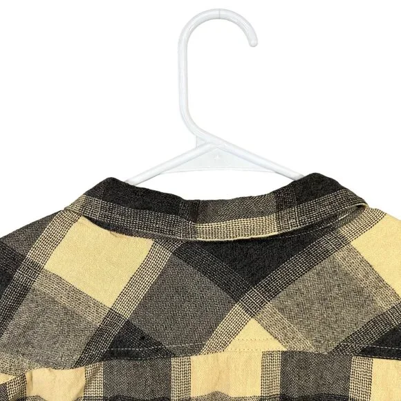 Ocean Current Mens Flannel Size M Black/Yellow Plaid Cotton Button Up GUC - Picture 6 of 11